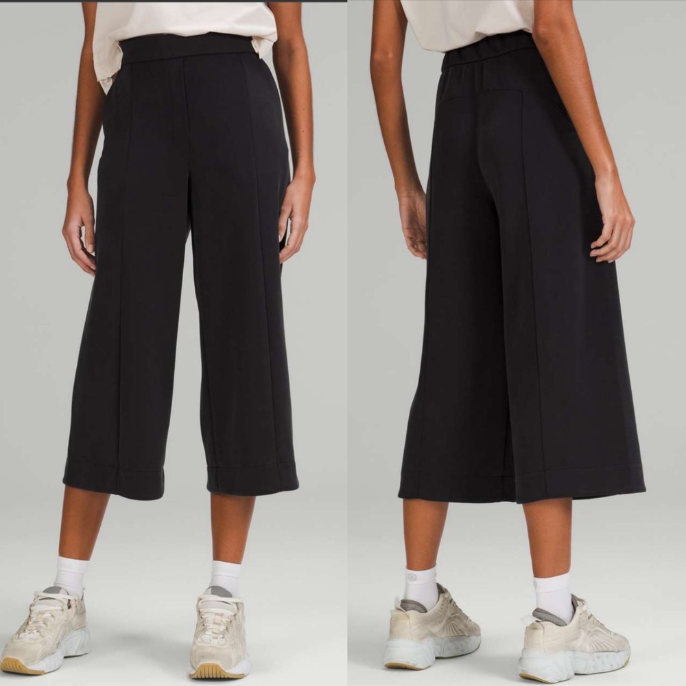 Lululemon Softstreme High Rise Culotte Pants Black Womens Sz 12 Wide Leg Lounge - Picture 1 of 16